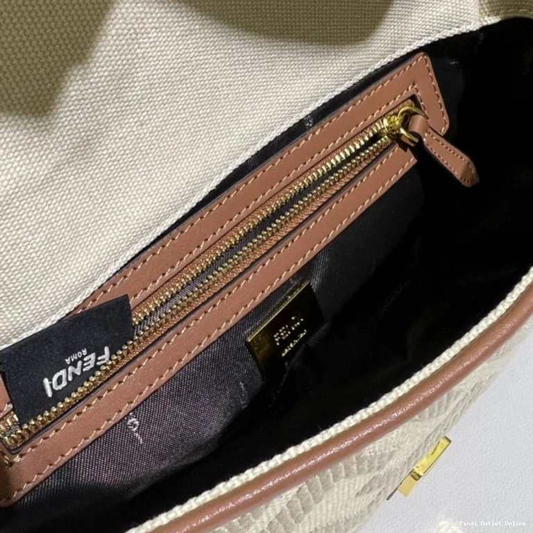 Affordable Beige Baguette Canvas Bag Fendi FF Motif In Medium 0821